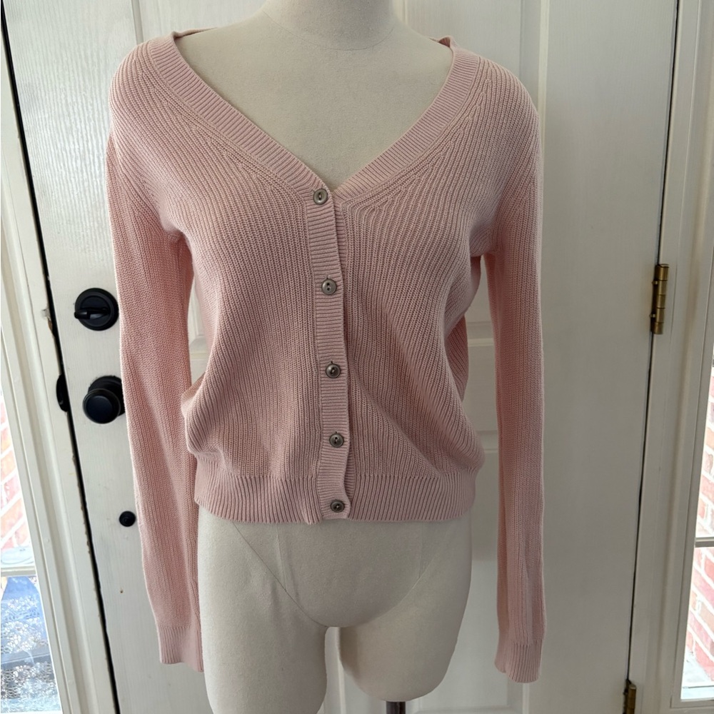 Cabi Eliza Cardigan Pink V-Neck w/ shoelace style in back size M